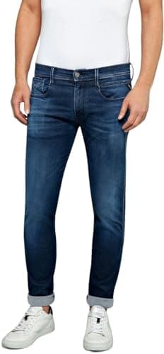 Image of Replay Men's Anbass Slim-Fit Hyperflex Jeans with Stretch, Blue (Dark Blue 007), W32 x L32