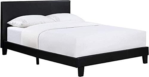 Image of Modernique Black Faux Leather Low End Bed Frame in 5ft King Sized, High Headboard with Sprung Wooden Slatted Bed Base