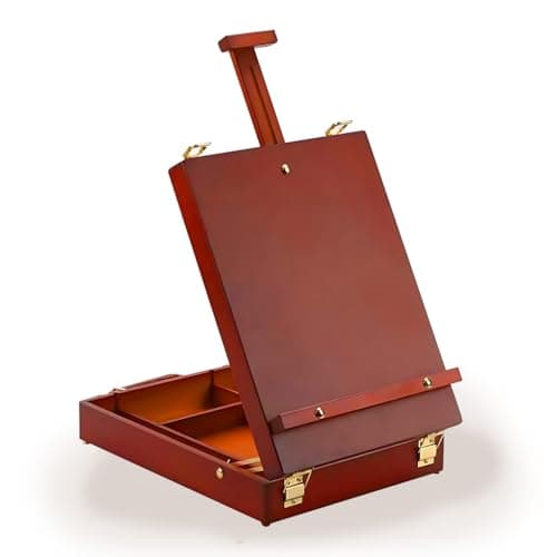 Image of Adjustable B Wood Table Easel with Paint Supply CasePortable Art Easel for Painting Ding & CraftingPerfect for Artists & Hobbyists Ideal for Studio & Outdoor Use