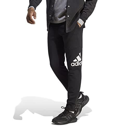 Image of adidas Men's Essentials French Terry Tapered Cuff Logo Pants, Black, XS