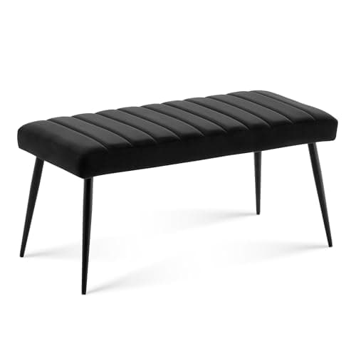 Image of CLIPOP Vintage Velvet 2-Seater Upholstered Dining Bench Seat Shoe Bench for Hallway Indoor Ottoman Bench for End of Bed, Living Room (Black)