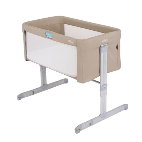Image of Graco Sweet2Sleep Bedside Bassinet/Crib keeping baby close to you with easy-access side rail, 11 height adjustments, 4 tilt positions and with carrybag, Oatmeal fashion