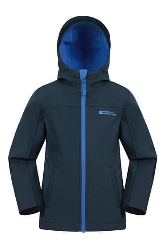 Image of Mountain Warehouse Exodus Kids Softshell Jacket - Breathable Childrens Jacket, Showerproof Girls Coat, Fleece Lined Boys Hoodie, Wind Resistant - for Travelling, Navy, 9-10 Years