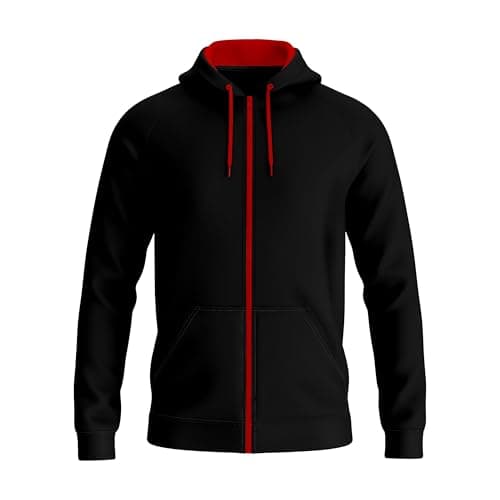 Image of TORO ACTIVA Mens Contrast String Hooded Sweatshirt Pockets Fleece Zip Up Track Hoodies Active Wear Top S-2XL (UK, Alpha, XXL, Regular, Regular, Black Red)