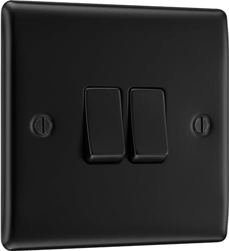 Image of BG Electrical Double Wall Light Switch, 2 Way, Raised and Slim Profile, Round Edges, Nexus Metal, Matt Black, 20A, 16AX, NFB42