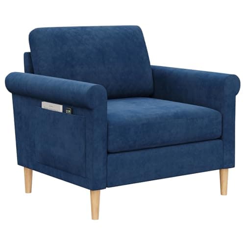 Image of Vesgantti Fabric Accent chair, Upholstered Armchair with Bilateral Pocket Storage and Removable Cushions, Occasional Chair for Living Room Bedroom and Office, Tool-free Assembly, 80W*75D*86Hcm