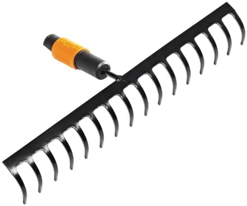 Image of Fiskars Rake with 16 Prongs, Tool Head, Width: 40 cm, Hardened Steel Prongs, Black/Orange, QuikFit, 1000654