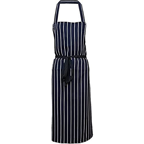 Image of Pegasus Aprons Chefs Apron Navy & White Stripe 100% Polyester Bib Apron for Professional Butchers and Kitchens