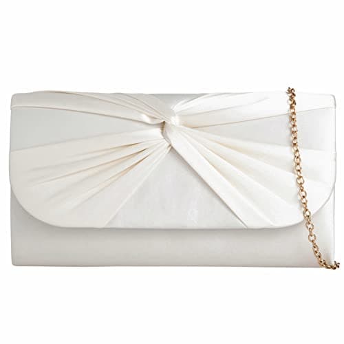 Image of Satin Pleated Style Bridal Prom Wedding Evening Clutch Party Purse Hand Bag (Ivory)