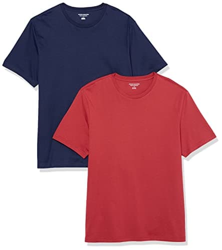 Image of Amazon Essentials T-Shirts for Men, 100% Cotton and Cotton-Poly Blend, Regular-Fit, Short-Sleeve Crewneck, 2-Pack, Dark Red/Navy, Medium
