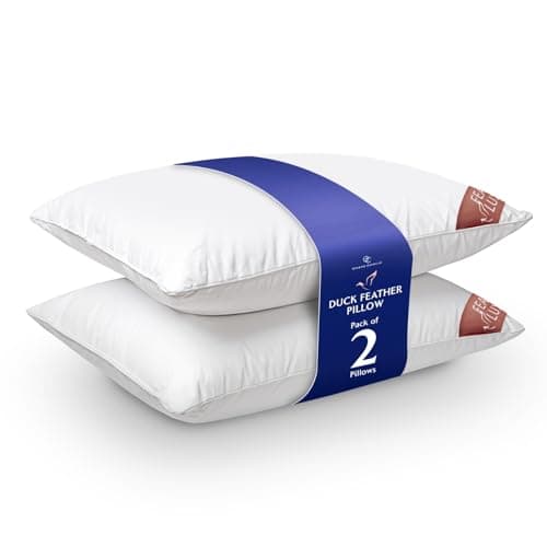 Image of GC GAVENO CAVAILIA Duck Feather Pillows 2 Pack - Premium Hotel Quality Bed Pillow For Sleeping - Breathable & Soft Feather Pillows 1 Pair - Anti-Allergenic Side Sleeper - UK Size (48x74cm) - White