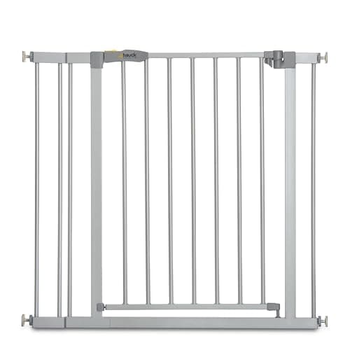 Image of hauck Stop N Safe 2 with 9cm Extension, Silver - Pressure Fit Baby Gate 84-89 cm for Doors and Stairs, Closes Manually, Opens to Both Sides with One Hand, Metal