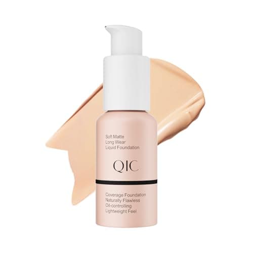 Image of QIC Liquid Foundation Full Coverage, Waterproof & Long Lasting, Buildable Coverage Foundation with Soft Matte Finish, Sweat Resistant & Oil Control for Flawless Look (02 Nude)
