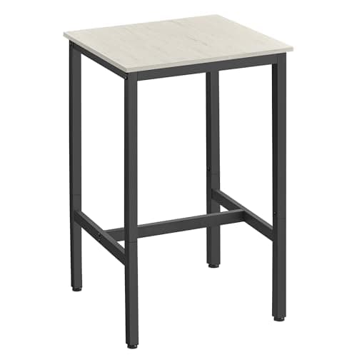 Image of VASAGLE Breakfast Bar, Square Tall Bar Table, Heavy-Duty Steel Frame, 60 x 60 x 92 cm, Easy Assembly, for Kitchen Living Room, Industrial Style, Vintage White and Black LBT025B73