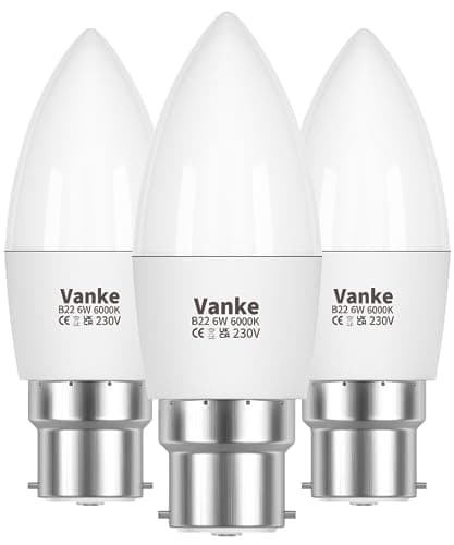 Image of Vanke Bayonet Candle Light Bulb 40w Equivalent, B22 LED Bulbs Cool White 6000K, 6w Energy Saver Bulb, 470 Lumen, Non-Dimmable, 3-Pack