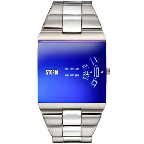 Image of STORM New REMI SQ Lazer Blue Men's Square Watch with a Signature revolving disc Movement and Domed Glass, Made from Brushed Stainless Steel