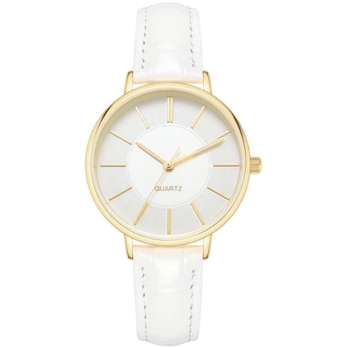 Image of NUOVO Women's Watches White Leather Strap Gold Case Elegant Women's Watch Simple Ladies Dress Watch