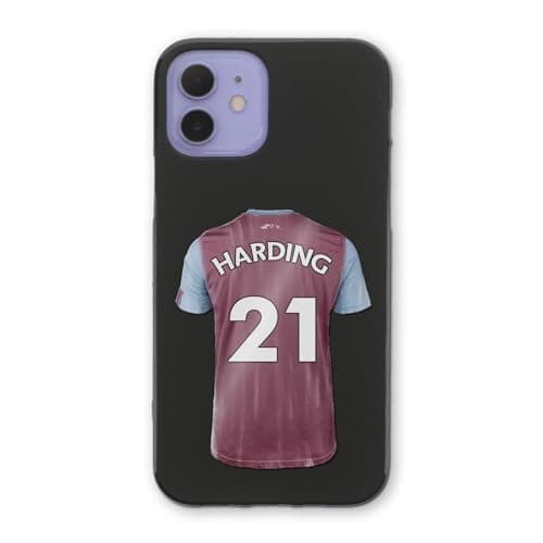 Image of Personalised Football Phone Case For Apple iPhone 17, 16, 15, 14,13, 12, 11, Pro Max, Mini, XR, XS, SE Maroon Blue Football Shirt Phone Case with Name and Number, Soft Black TPU Phone Cover