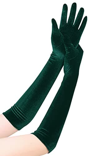 Image of EORUBE Long Opera Gloves for Women Velvet Gloves 1920s Flapper Stretchy Elbow Length Halloween Costume (Dark Green)
