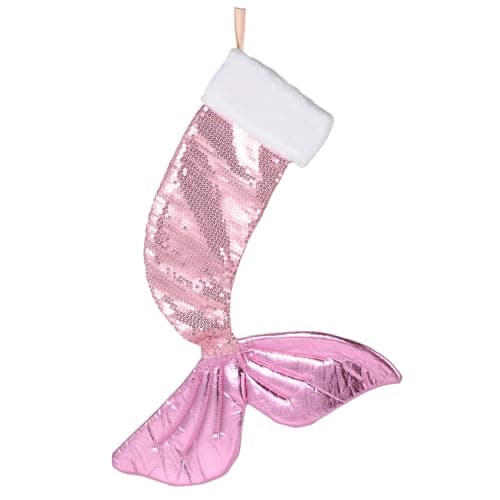Image of Kirain Sparkly Mermaid Tail Christmas Stocking Pink Xmas Stockings for Holiday Xmas Fireplace Hanging Decoration Stockings Gifts