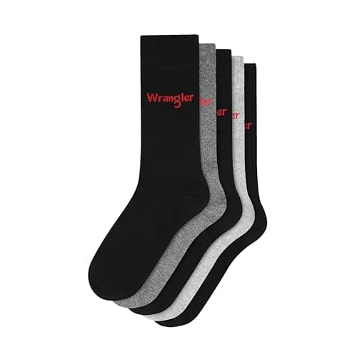 Image of Wrangler Men's Crew Socks - 5 Pairs. Mens Socks Multipack, Socks for Men, Breathable Cotton Blend, Pack of 5, Black/Grey Marl/Charcoal, Size 9-12.5