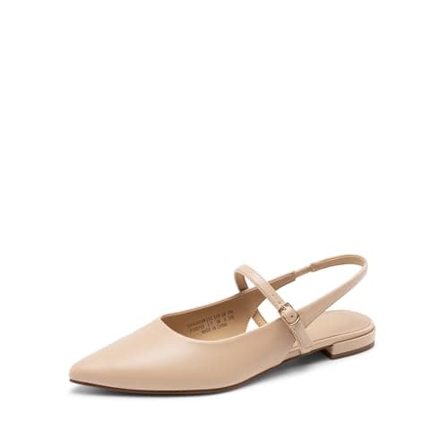 Image of DREAM PAIRS Slingback Flats for Women, Pointed-Toe Elegant Women's Ballet Flats with Buckle Strap, Classic Low Heel Dress Shoes,Size 8,Nude,SDFA26008W
