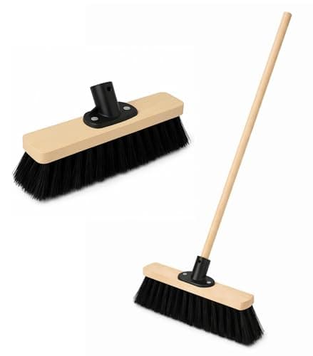Image of BH | 12" Soft Bristle Broom with 1.2M Long Handle | Black | Indoor Sweeping Brush for Tiles, Wood, Laminate Floors | Wooden Broom for Home, Kitchen, Patio, Garden & Office Cleaning - By BEST HOUSE
