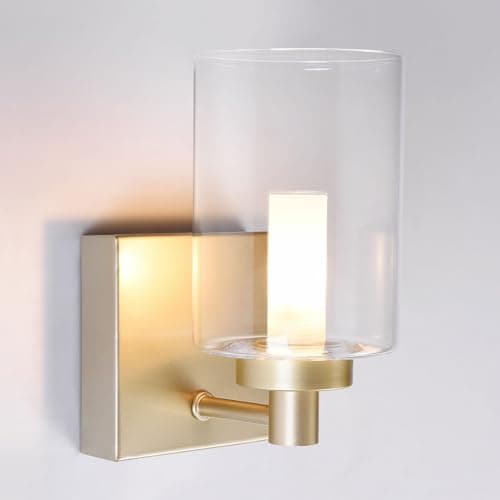 Image of HARPER LIVING 1xG9 Up Wall Light and Sconce, Gold Finish Cylinder Glass Shade, Suitable for LED Upgrade, Ideal for Bedroom, Living Room, Hallway, Hotel, B&B