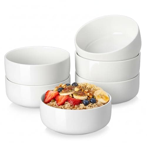 Image of MALACASA 24 oz Cereal Bowls Set of 6, Premium Porcelain Soup and Salad Bowls, Microwave Dishwasher Safe, Modern White Bowl for Noodles, Dessert, Breakfast, Series Luna