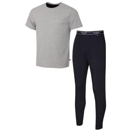 Image of Ted Baker Mens T Shirt And Jogger Set - Light Grey/Navy - M