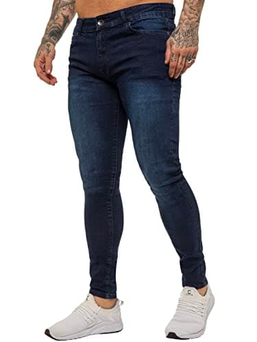 Image of BRAND KRUZE Designer Mens Jeans KZ106 Skinny Slim Fit Casual Super Stretch Denim Trousers Pants DSW 32 R Dark Blue