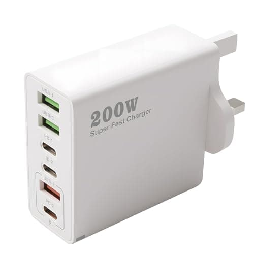 Image of 200W USB C Charging Station 6 Port Multi Fast Charger Plug UK with PD 100W 65W 45W 20W 2-Port Power Adapter QC Wall Charger C Wall Plug Multi Fast Charging for iPhone 16 15 14 13 iPads Samsung Huawei