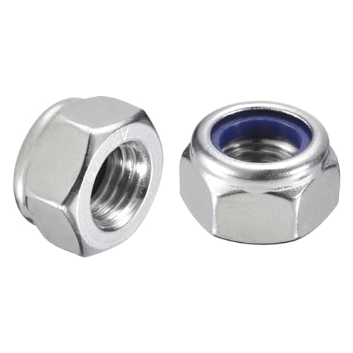 Image of sourcing map 5Pcs M12 x 1.5 Nylon Insert Hex Lock Nuts, 304 Stainless Steel Self-Locking Nylon Insert Stop Nut for Industrial Construction Fasteners, Silver&Blue
