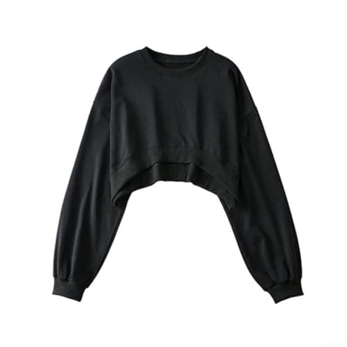 Image of Long Sleeve Cropped Hoodie Sweatshirt Top for Women Casual Loose Pullover Style Suitable for Various Occasions (M Black)