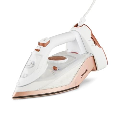 Image of GEEPAS Steam Iron | Clothes Dry & Steam Press | 35s Fast Heat-Up Vertical Steaming | Ceramic Soleplate Adjustable Temperature Cordless | 300ml Tank 0.5g/Steam Output | 2 Year Warranty 2200W White