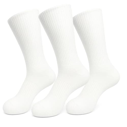 Image of Laulax 3 Pairs Elite Performance Cushion Crew Basketball Training White Socks, Size UK 9-12