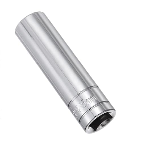 Image of Juttzzei 15mm Hexagonal 6-Point Deep Socket, 1/2" Drive, 78mm Length, Full Polishing, CR-V Steel, 6-Point Metric Size for Car Home Repair and Mechanical Maintenance - Silver