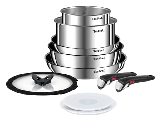 Image of Tefal Ingenio Emotion 10 Piece Set, Pots & Pans Set, Stainless Steel, Stackable, Induction, Easy Cleaning, Non-Stick Coating, Heat Indicator, L897SA74