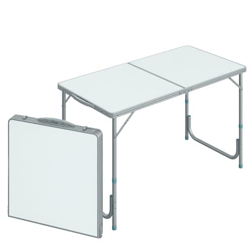 Image of Outsunny 4FT Garden Outdoor Camping Table Portable Folding Picnic Table Aluminium Frame with Adjustable Height 120L x 60W x 70H (cm)