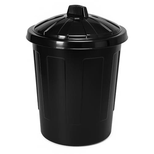 Image of Chabrias Ltd 80 Litre Large Black Dustbin Lid – Extra Strong Plastic Bin for Garden, General Waste, Animal Feed, Outdoor & Indoor Use