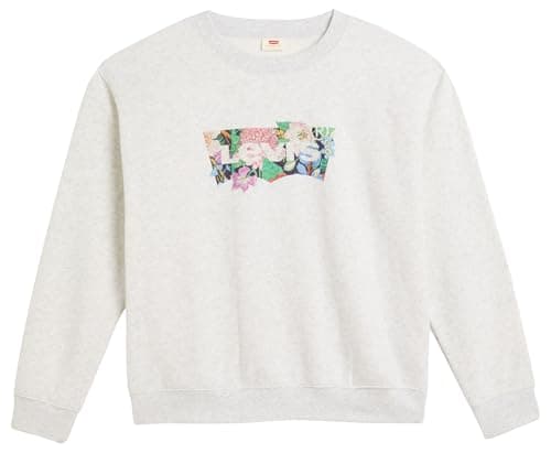 Image of Levi's Women's Everyday Crew Sweatshirt, Crew Coloring Book Flower Bw Fill Orbit Hthr Grey, XS