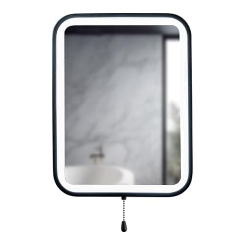 Image of ValueLights | ValueLights Matt Black Bathroom Mirror Rectangle Battery Operated Easy Fit Mirror with Pull Switch Integrated LED | Bathroom & Home Improvements Essential