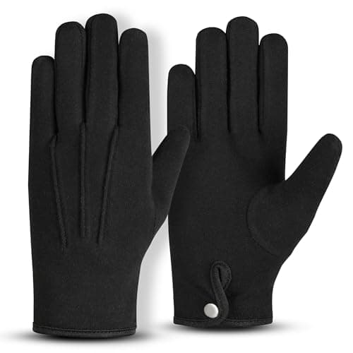 Image of Hand Fellow Men’s Cotton Gloves – Soft, Breathable, Reusable Formal Gloves for Inspection, Costumes, Marching Band, Parade, or Dry Hands – Classic Fit with Snap Closure (Black, L)