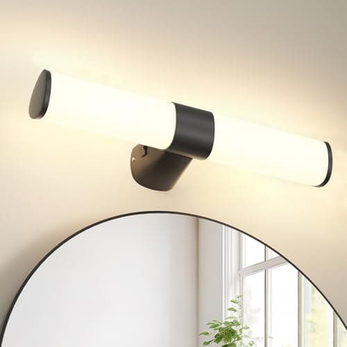Image of PRINCEWAY LED Bathroom Wall Mounted Vanity Light, Matte Black Over Mirror Toilet Wall Light for Make Up, Length 40CM, IP44 Waterproof, 8W 800Lm Not Dimmable, 3 Levels Selectable Lighting Colors