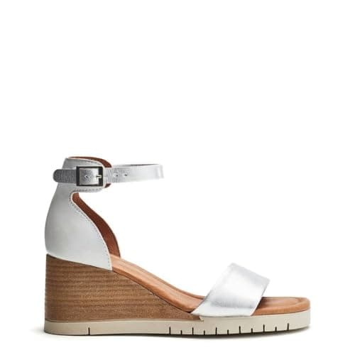 Image of Moda in Pelle Women's Karia White Leather Wedge Heeled Sandals 8