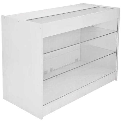 Image of Retail Glass Shelf Product Display Shop Counter Showcase Lockable Cabinet Unit White - K1200