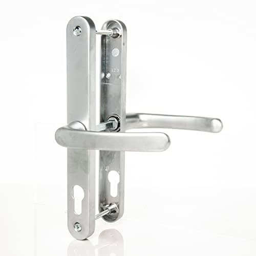 Image of UPVC Door Handles Set Suits Fullex Locks - Satin Silver - Lever/Lever - 68mm PZ (Centres) - 215mm Screw to Screw - Backplate 245mm X 32mm - UPVC Door Handle - Silver Replacement PVC Door Handle