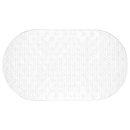 Image of SKYTE® Anti-Slip Bubble Bath Mat, Pebble Frosted Anti-Mould Plastic Oval Bathtub Shower Mat with Grip 35cm x 50cm (Clear)