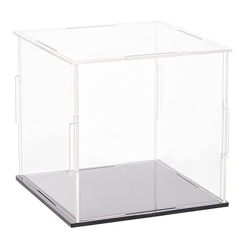 Image of FINGERINSPIRE Clear Acrylic Display Case with Black Base 110x110x105mm Cube Clear Self-Assembly Acrylic Box Dustproof Protection Showcase for Action Figures Collectibles Toys