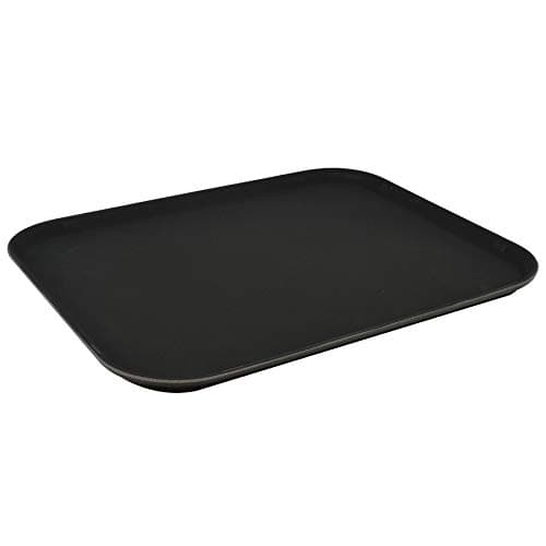Image of Argon Tableware Black Rectangular Serving Tray 45.5 x 35.5cm - Reusable Non Slip Rubberized Surface Platter for Food and Drinks - Heat Resistant Stackable Tray for Bars, Restaurants and Home Use